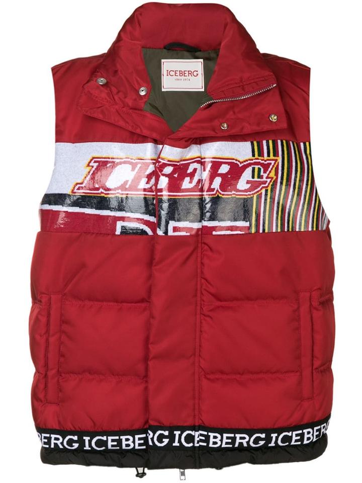 Iceberg Logo Print Padded Vest - Red