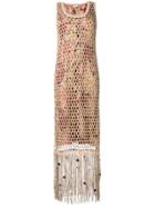 Salvatore Ferragamo Fringed Mesh Overlay Dress - Neutrals