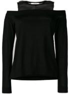 Dorothee Schumacher Ruched Organza Trimmed Foldover Knit Top - Black