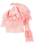 Rosie Assoulin - Printed Ruffle One-shoulder Top - Women - Cotton - L, Women's, Red, Cotton