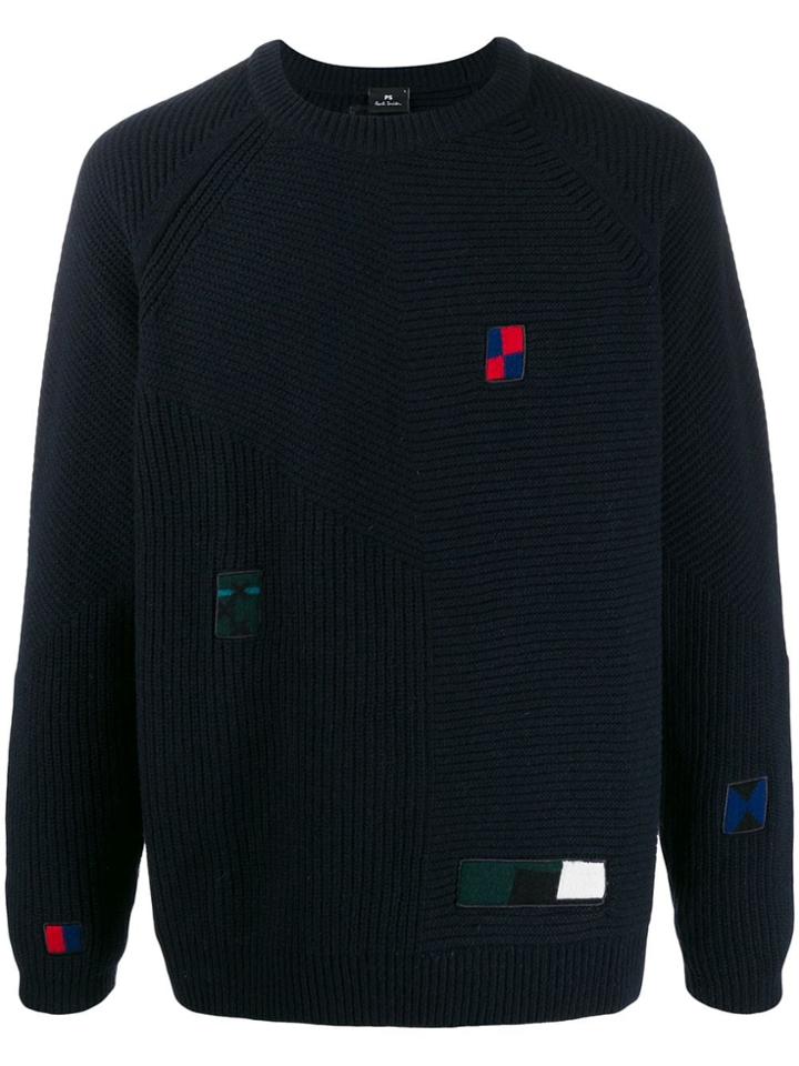 Ps Paul Smith Multi-patch Knit Sweater - Blue