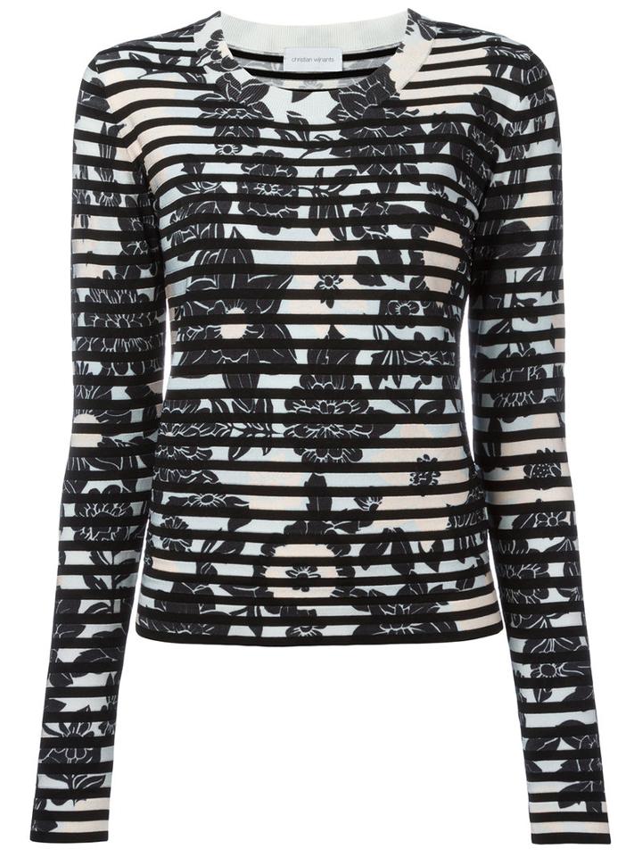 Christian Wijnants - Striped Floral-print Top - Women - Polyester/viscose - M, Nude/neutrals, Polyester/viscose