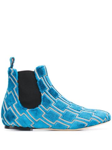 Bams Geometric Pattern Ankle Boots - Blue