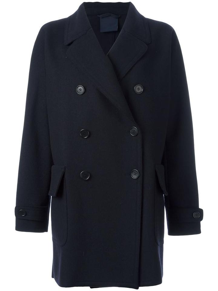 Aspesi Double Breasted Cocoon Coat, Women's, Size: 40, Blue, Virgin Wool