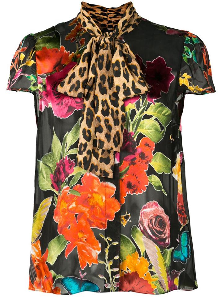 Alice+olivia Jeannie Printed Bow-tie Shirt - Black