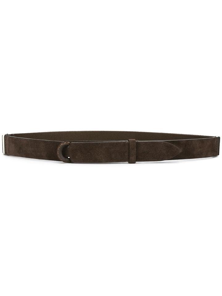 Orciani Hook Thin Belt, Men's, Brown, Suede/cotton