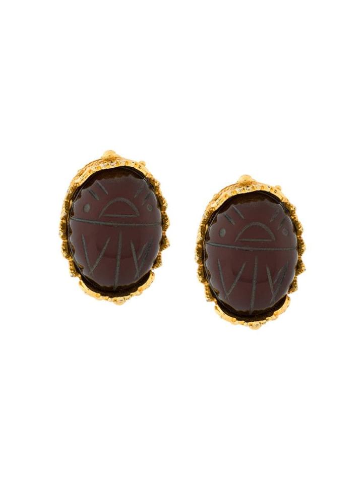 Rewind Vintage Affairs 1970's Scarab Earrings - Metallic