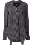 Rag & Bone Elongated Striped Shirt, Women's, Size: 4, Black, Silk