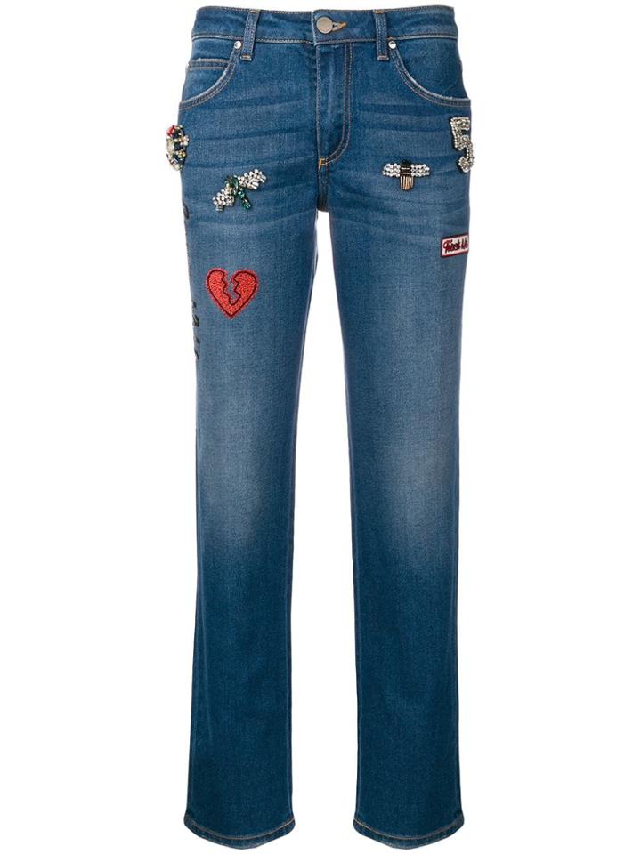 Ermanno Ermanno Embellished Patch Cropped Trousers - Blue