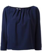 Armani Collezioni Pleated Trim Blouse, Women's, Size: 40, Blue, Polyester