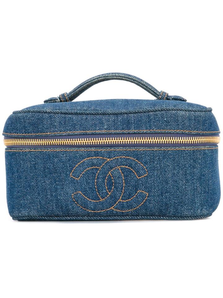 Chanel Pre-owned Denim Flat Cosmetic Bag - Blue