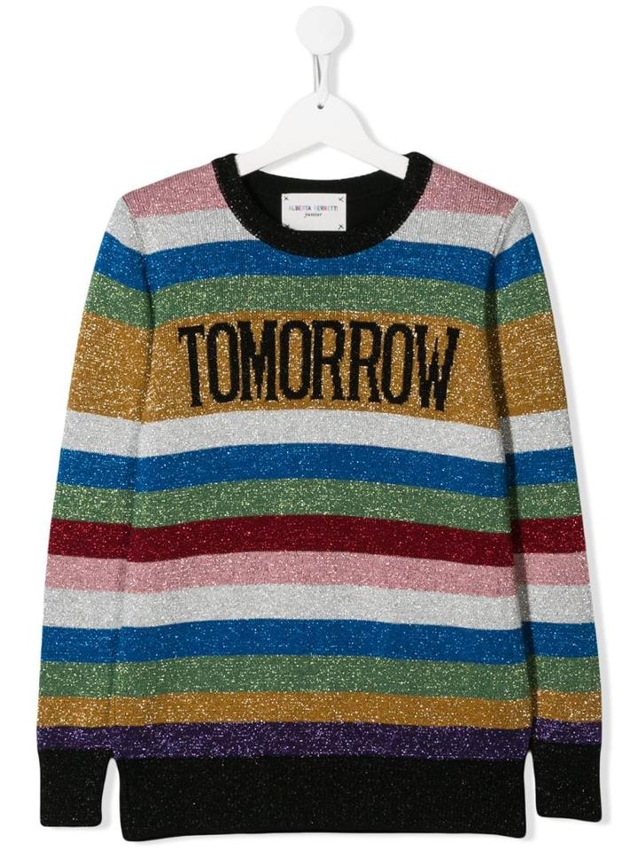 Alberta Ferretti Kids Teen Slogan Striped Sweater - Yellow