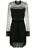 Three Floor Lace Pattern Fitted Dress - Black