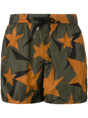 Nos Beachwear - Stars Print Swim Shorts - Men - Polyamide - S, Green, Polyamide