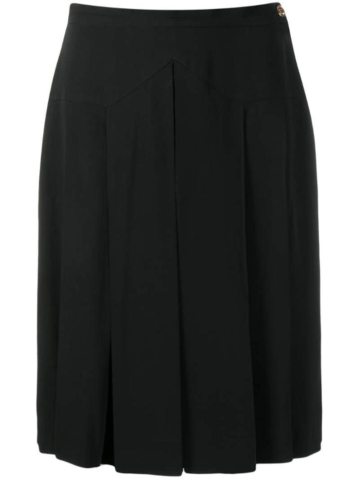 Chanel Pre-owned 1990's Silk Box Pleat Knee-length Skirt - Black