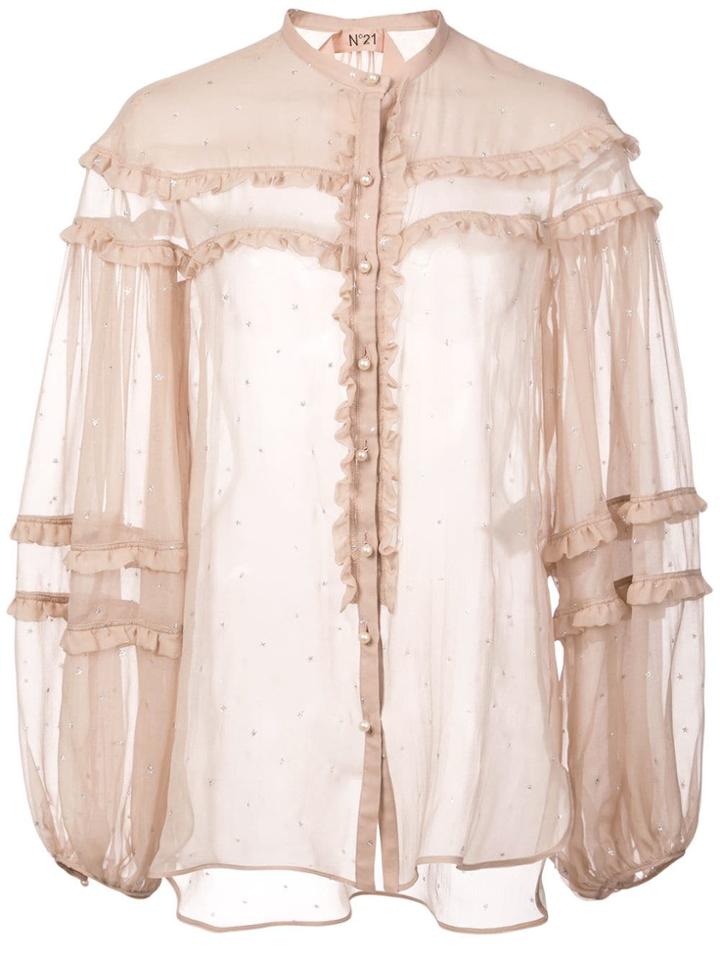 No21 Ruffle Trim Blouse - Nude & Neutrals
