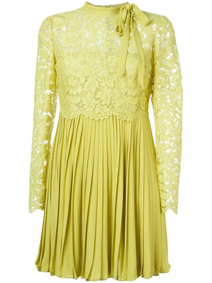 Valentino Lace Top Pleated Dress