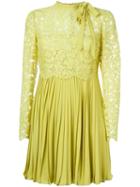 Valentino Lace Top Pleated Dress