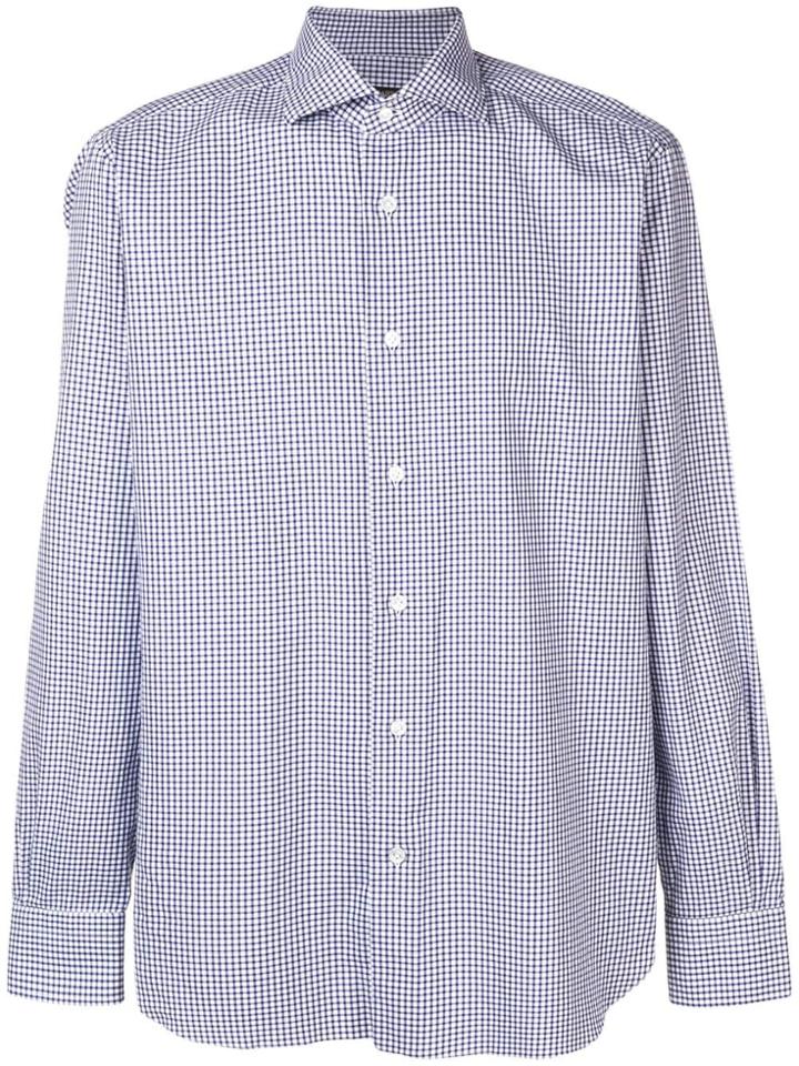 Barba Micro Check Formal Shirt - Blue