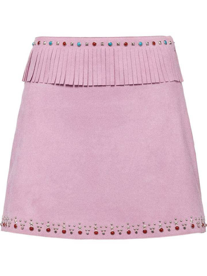 Miu Miu Studded Suede Skirt - Pink