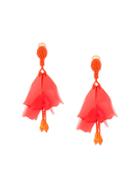 Oscar De La Renta Large Impatiens Clip-on Earrings - Red