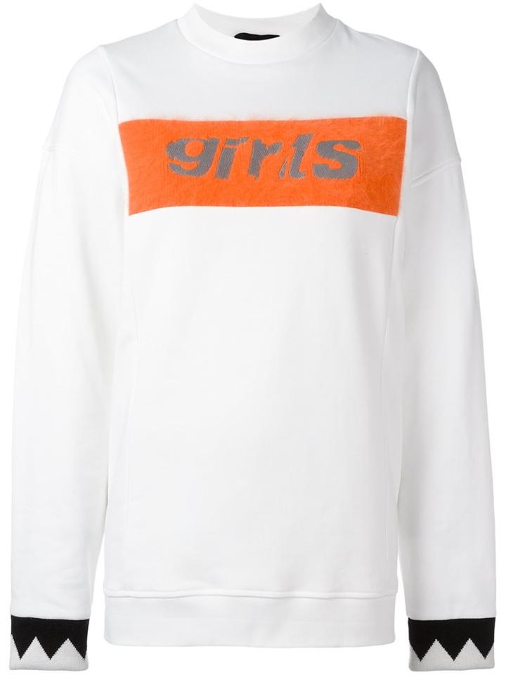 T By Alexander Wang Embroidered Girls Panel Sweatshirt, Women's, Size: Small, White, Cotton