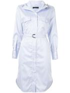 Eudon Choi Hooded Stripe Shirt Dress - Blue