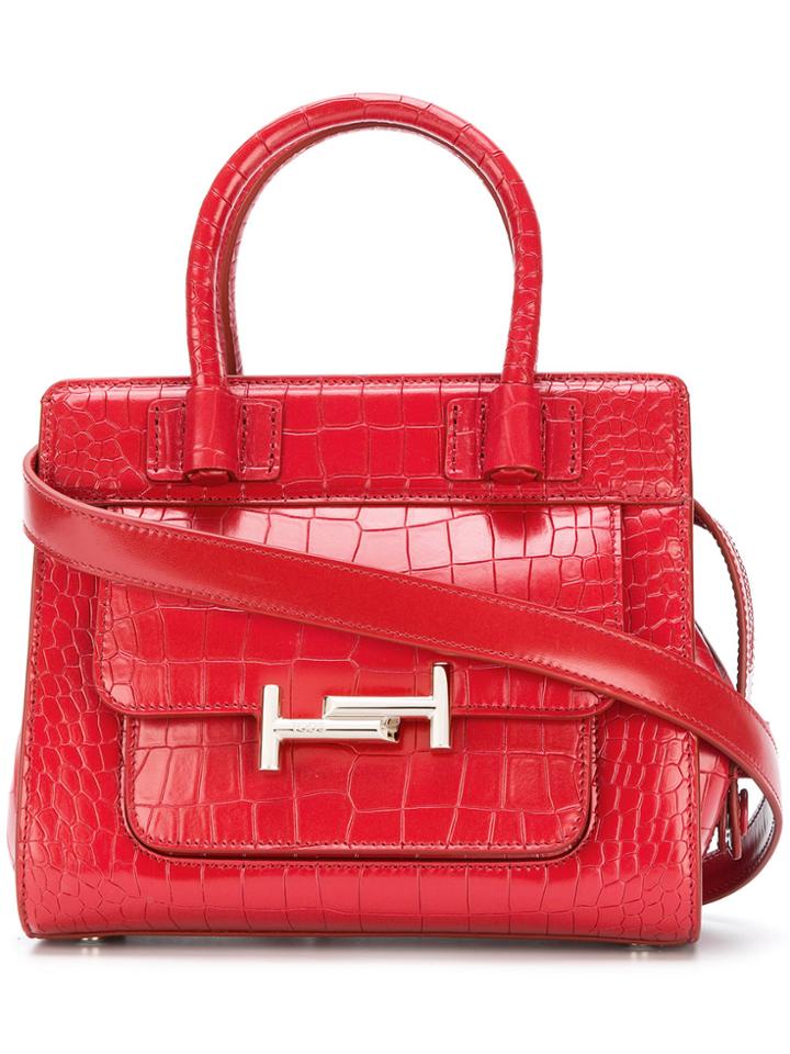 Tod's Double T Croc Embossed Tote - Red