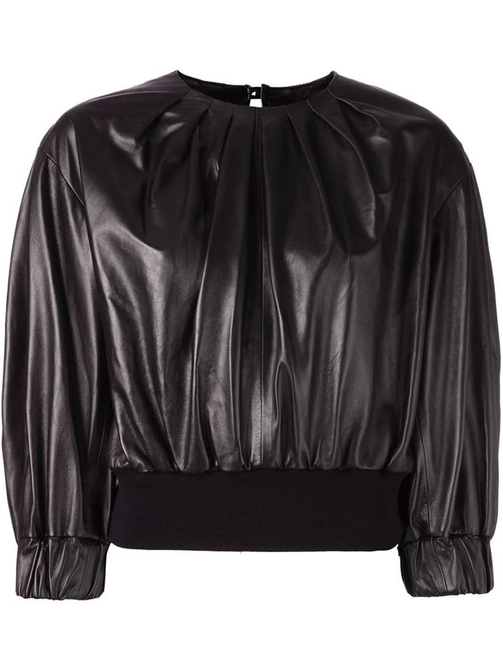 Drome Pleated Cropped Blouse, Women's, Size: Small, Black, Leather/polyamide/spandex/elastane/polyacrylic
