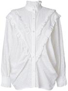 Alexa Chung Open Embroidery Batwing Ruffle Blouse - White