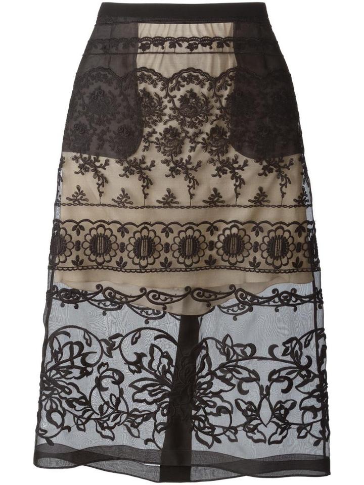 No21 Floral Embroidered Sheer Skirt, Women's, Size: 44, Silk/polyester