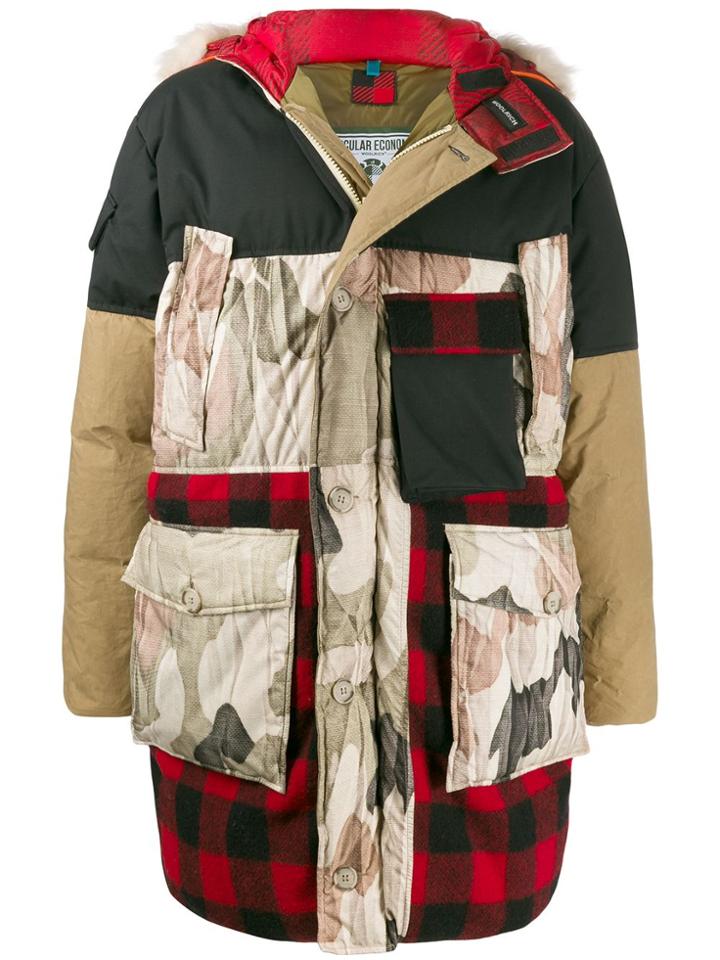 Woolrich Oversized Patchwork Parka Coat - Green