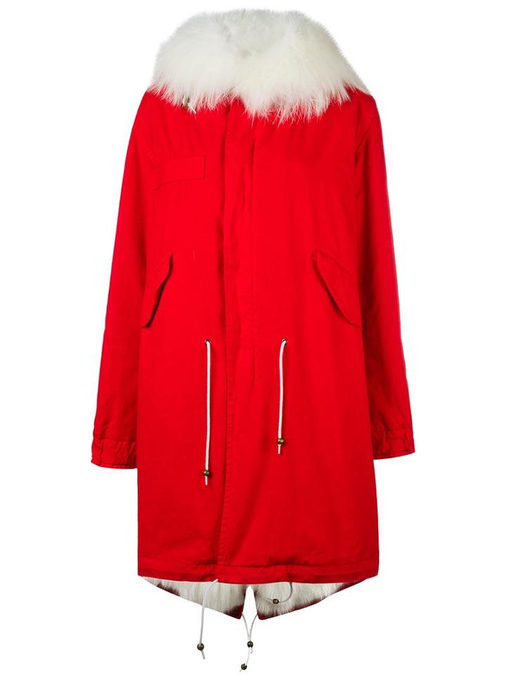 Mr & Mrs Italy Army Parka Coat, Women's, Size: Small, Red, Cotton/fox Fur/racoon Fur/viscose