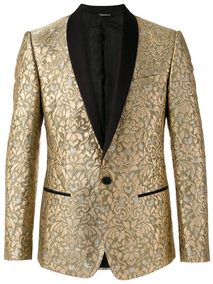 Dolce & Gabbana Paisley Embossed Blazer, Men's, Size: 48, Grey, Silk/polyester/lurex/viscose