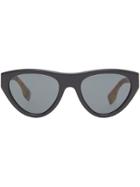 Burberry Vintage Check Detail Triangular Frame Sunglasses - Black