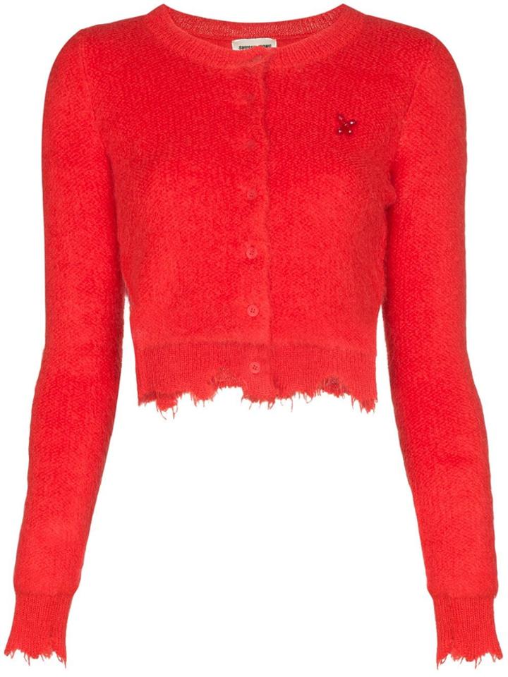 Shushu/tong Distressed Edge Cardigan - Red
