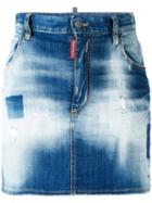 Light-wash Denim Skirt - Women - Cotton/spandex/elastane/polyester/calf Leather - 40, Blue, Cotton/spandex/elastane/polyester/calf Leather, Dsquared2