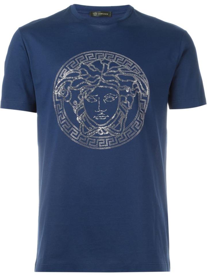 Versace Embellished Medusa T-shirt, Men's, Size: S, Blue, Cotton