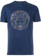 Versace Embellished Medusa T-shirt, Men's, Size: S, Blue, Cotton