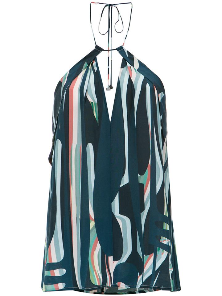 Tufi Duek Printed Silk Halterneck Top - Green