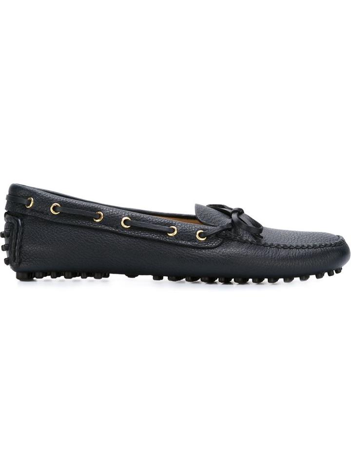 Car Shoe Bow Detail Boat Shoes, Women's, Size: 37, Blue, Deer Skin/leather/rubber