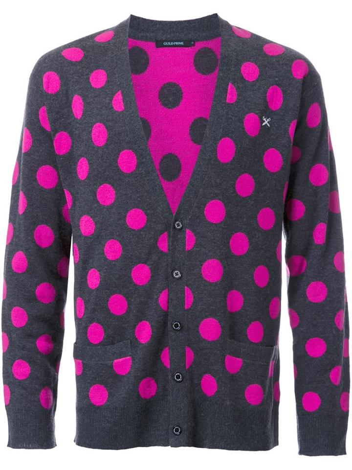 Guild Prime Polka Dot Cardigan, Men's, Size: 1, Grey, Acrylic/wool