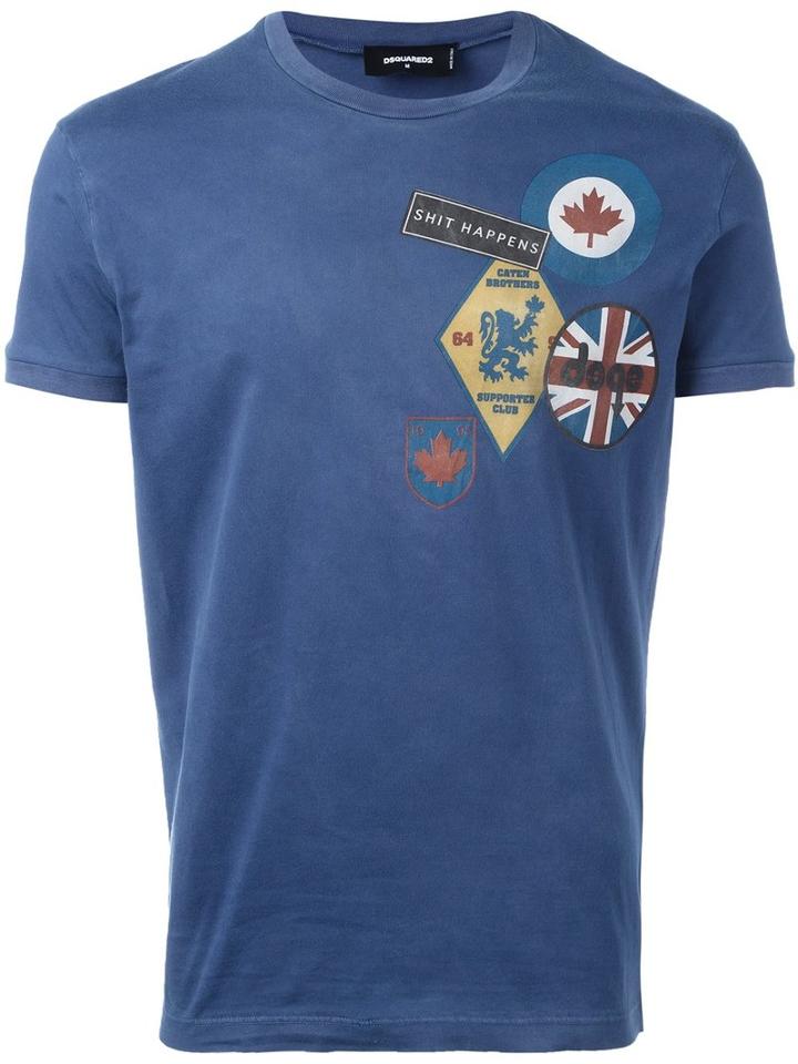 Dsquared2 Logo Patch Print T-shirt, Size: Xxl, Blue, Cotton