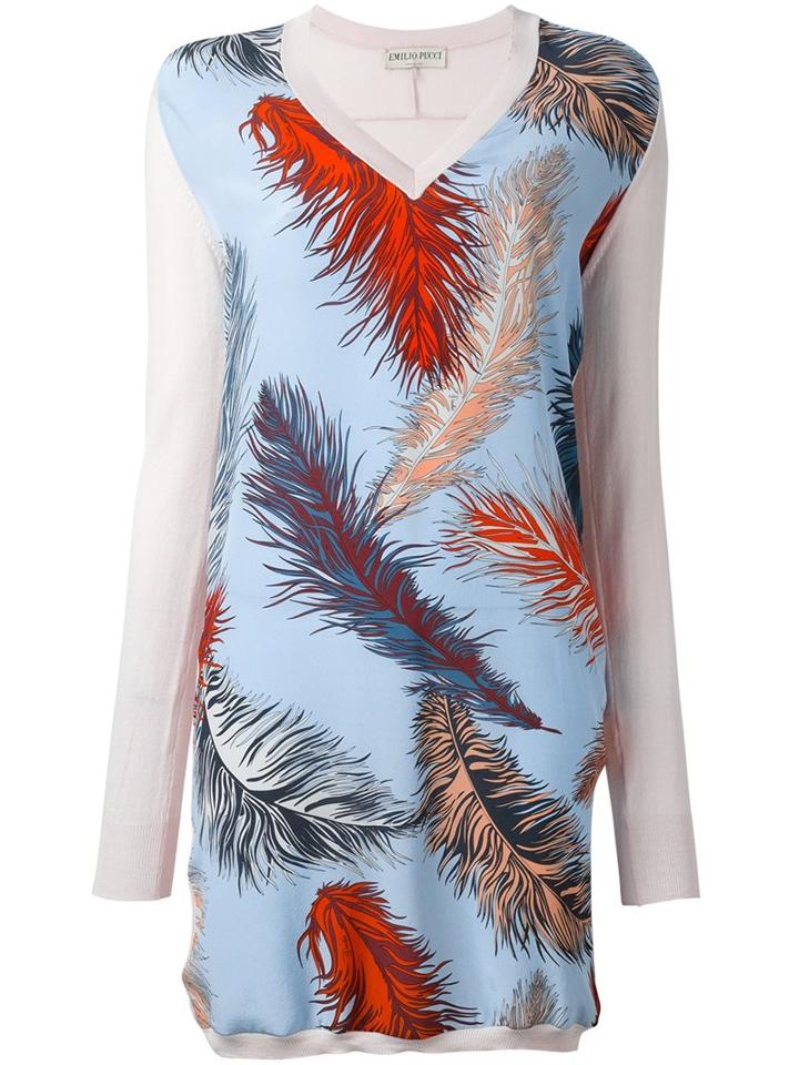 Emilio Pucci Feather Print Knit Dress, Women's, Size: Small, Silk/merino