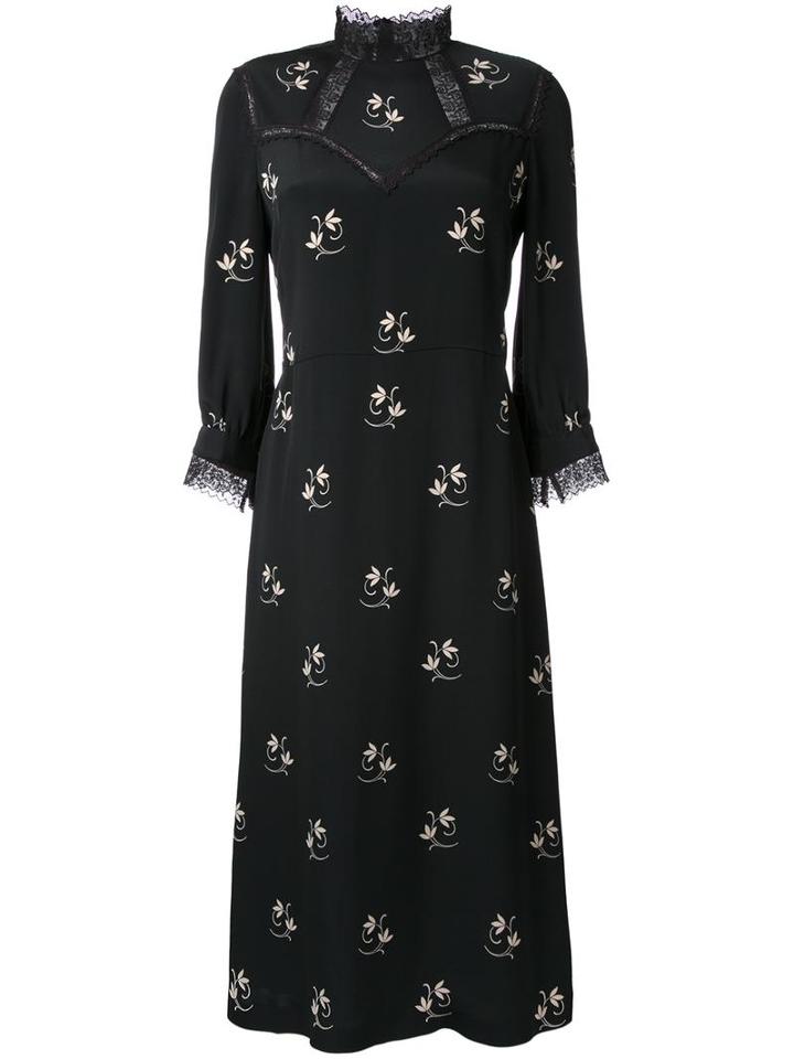 Vilshenko High Collar Floral Dress, Women's, Size: 10, Black, Silk/acetate