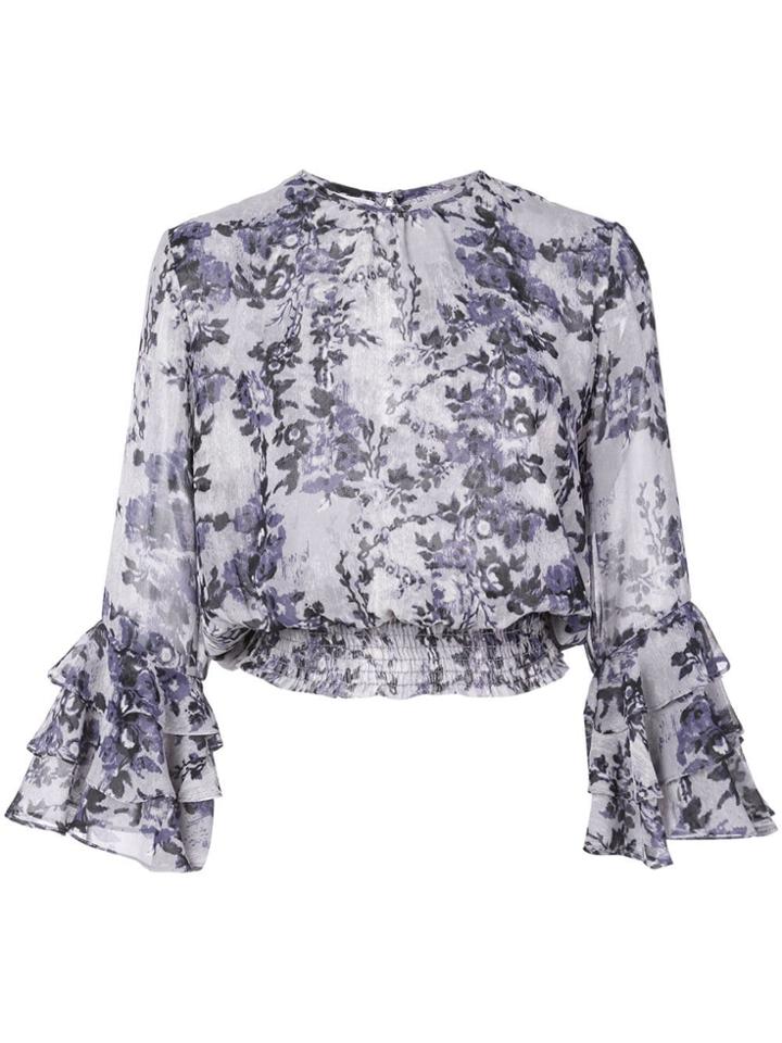 Misa Los Angeles Cropped Floral Print Blouse - Blue