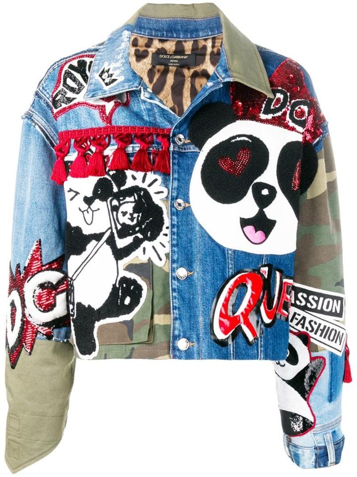 Dolce & Gabbana Panda Camouflage Denim Jacket - Blue