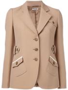 Miu Miu Single Breasted Blazer, Women's, Size: 44, Nude/neutrals, Silk/viscose/wool