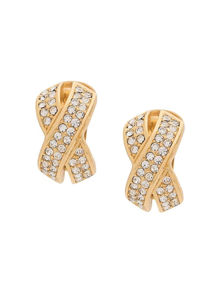 Christian Dior Vintage 1980s Crystal-embellished Earrings - Gold