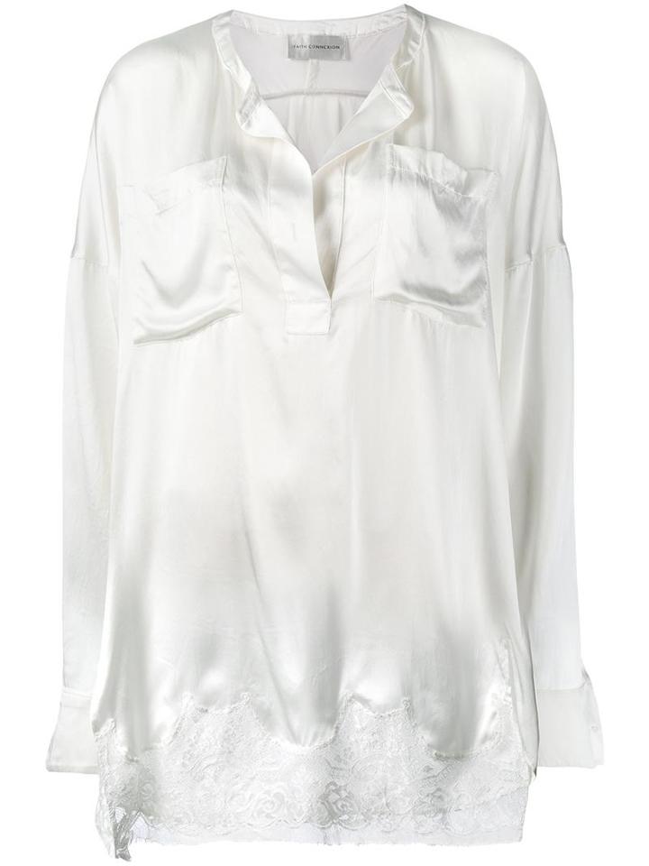 Faith Connexion Lace Panel Blouse, Women's, Size: Small, White, Silk/cotton/polyamide